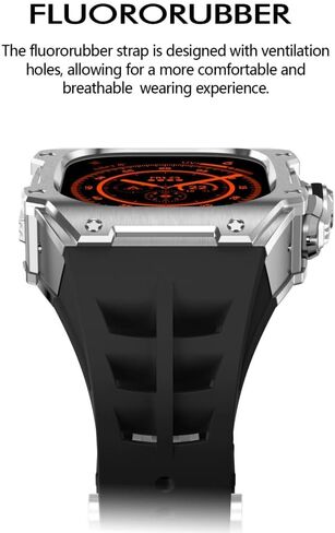 Stainless Steel Case Fluororubber Black Band Mod Kit Compatible with Apple Watch 49 mm, Replacement Case Bezel Back Cover with Stainless Steel Folding Buckle for iWatch Series Ultra/Ultra 2 in Saudi Arabia