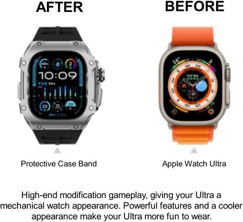 Stainless Steel Case Fluororubber Black Band Mod Kit Compatible with Apple Watch 49 mm, Replacement Case Bezel Back Cover with Stainless Steel Folding Buckle for iWatch Series Ultra/Ultra 2 in Saudi Arabia
