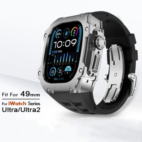 هيكل من الفولاذ المقاوم للصدأ مزود بسوار أسود من مطاط الفلورسنت متوافق مع ساعة Apple Watch 49 مم، وغطاء خلفي بإطار بديل مع إبزيم قابل للطي من الفولاذ المقاوم للصدأ لسلسلة iWatch Ultra/Ultra 2 in Saudi Arabia