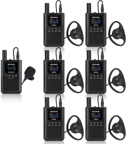 Retekess TT125 Audio Tour Guide, Wireless Guide System, 100 Hours Long Battery Life, Built-in Mic, Listening Device for Tour Guiding (1 Transmitters and 6 Receivers) in Saudi Arabia