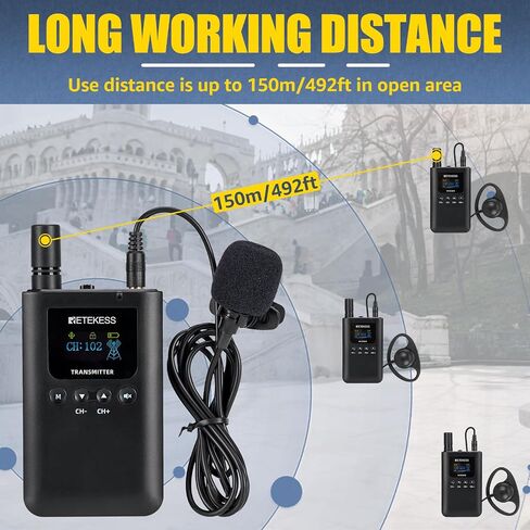 Retekess TT125 Audio Tour Guide, Wireless Guide System, 100 Hours Long Battery Life, Built-in Mic, Listening Device for Tour Guiding (1 Transmitters and 6 Receivers) in Saudi Arabia