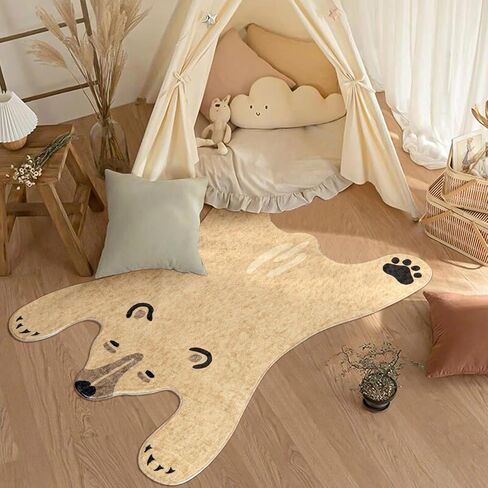 LIVEBOX سجادة الدب الأبيض للأطفال للحضانة، 36 بوصة × 53 بوصة سجادة منطقة قابلة للغسل لغرفة النوم، سجادة ناعمة غير قابلة للانزلاق للحمام، سجادة غرفة لعب الحيوانات، سجادة باب أرضية لغرفة الأطفال، مدخل خيمة in Kuwait
