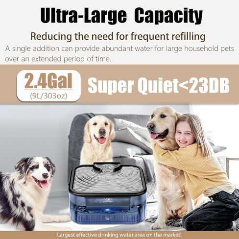 2.4Gal/9L Large Dog Water Fountain, Pet Water Fountain Ultra Quiet Cat Fountain Water Bowl with Filtration, Adapter, Colorful LED Indicator, Water Dish for Dogs, Cats, Multiple Pets, BPA-Free in Saudi Arabia