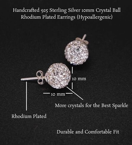 Finatso Sterling Silver Crystal Ball Earrings in Kuwait