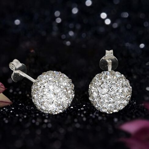 Finatso Sterling Silver Crystal Ball Earrings in Kuwait