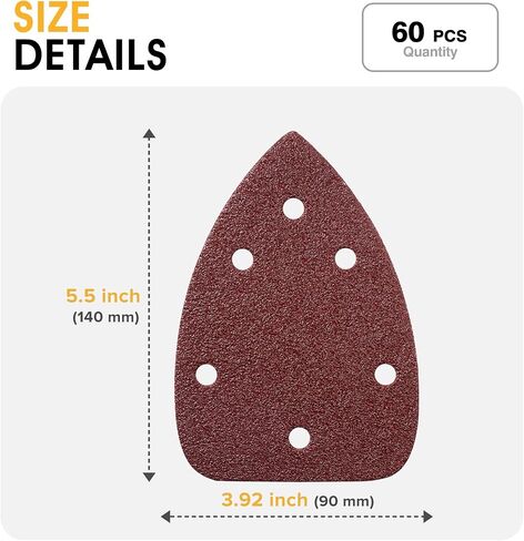 36 PCS Mouse Sander Sandpapers 6 Hole Detail Sander Sanding Disc | Mouse Sander Pads Hook and Loop Triangle Sandpaper (60/80/100/120/180/240) -6 PCS for Each Grit in Saudi Arabia