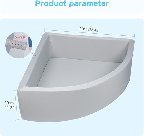 UHAPPYEE Ball Pit Grey، حفر كرات إسفنجية للقطاع للأطفال الصغار، حوض لعب للزاوية، حوض سباحة قابل للطي ومحمول، حمام سباحة ناعم مقاس 35.4 بوصة × 11.8 بوصة (الكرات غير متضمنة) in Kuwait