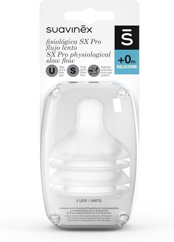Suavinex Bonhomia SX PRO Physiological Silicone Nipple, Pack of 2 Nipples, 0 Months, Fast Flow in Kuwait
