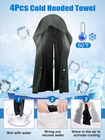 Cooling Hoodie Towels, Absorbent & Quick Drying Sweat Towel Wraps for Neck and Face, Long-Lasting Cooling and Sun Protection in Hot Weather Summer Outdoor Accessories, 4 Pcs in Saudi Arabia
