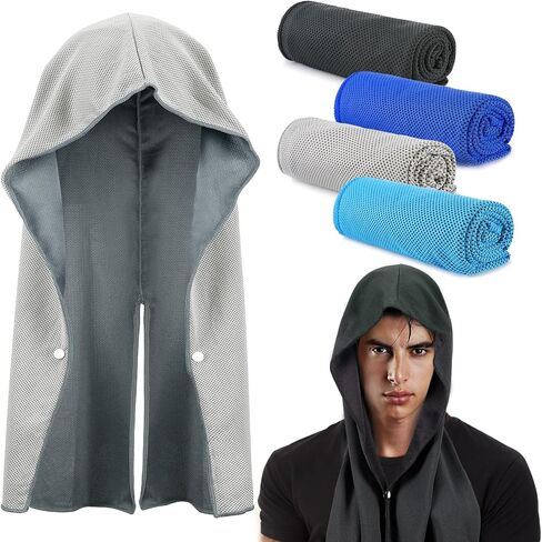 Cooling Hoodie Towels, Absorbent & Quick Drying Sweat Towel Wraps for Neck and Face, Long-Lasting Cooling and Sun Protection in Hot Weather Summer Outdoor Accessories, 4 Pcs in Saudi Arabia