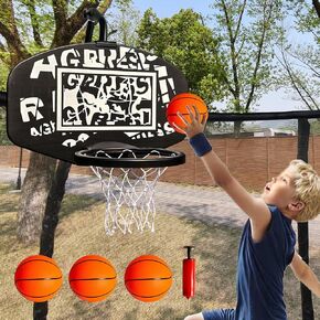 Universal Adjustable Trampoline Basketball Hoop Set, with 3 Mini Balls and Air Pump, Fits All Trampoline Models, Trampoline Accessories of All Ages, Height and Angle Adjustable in Saudi Arabia