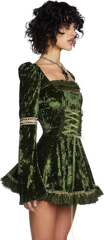 دمى تقتل الأساطير N 'Legends Mini Dress by Mood Mood-Green Velor Dress with Lace-Up Front and Puff Sister in Kuwait