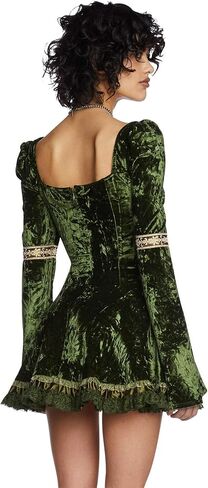 دمى تقتل الأساطير N 'Legends Mini Dress by Mood Mood-Green Velor Dress with Lace-Up Front and Puff Sister in Kuwait