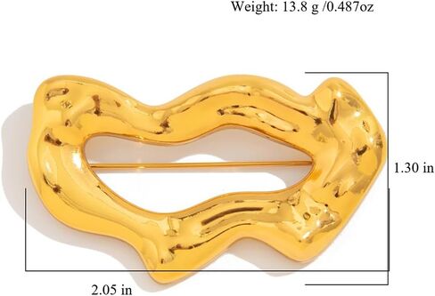 Gold Statement Simple Hollow Brooch Pin for Women, Vintage Unique Big Hammered Irregular Geometric Brooch Suit Costume Chest Accessories Jewelry Gift in Kuwait