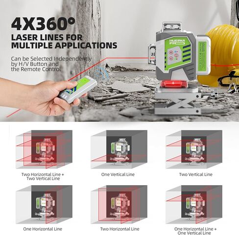 مستوى الليزر ، التسوية الذاتية Huepar Pro 4 × 360 ° Green Cross Level Tevel ، ليزر عالية الدقة 4D للبناء ، بطارية LI-ION القابلة لإعادة الشحن 8000mAh in Kuwait