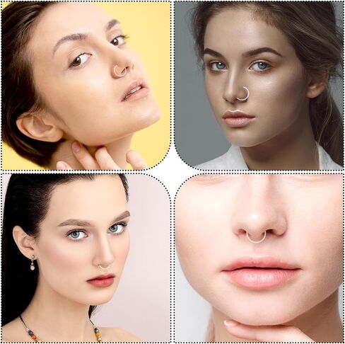 24 Pcs Clear Nose Rings 18 Gauge Clear Septum Ring,Plastic Hoop Ear Retainers,Plastic Nose Rings for Surgery (6/8/10/12mm) in Saudi Arabia