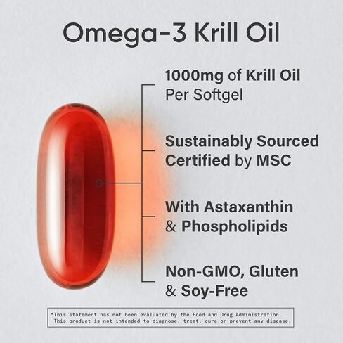 Sports Research® Omega-3 Krill Oil 1000mg - Pure Antarctic Superba Krill with Phospholipids, Choline & Astaxanthin - MSC Certified Sustainable · Non-GMO · Gluten Free - 60 Softgels in Saudi Arabia