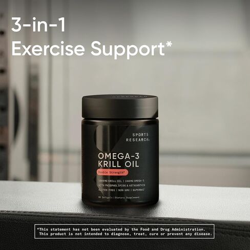 Sports Research® Omega-3 Krill Oil 1000mg - Pure Antarctic Superba Krill with Phospholipids, Choline & Astaxanthin - MSC Certified Sustainable · Non-GMO · Gluten Free - 60 Softgels in Saudi Arabia