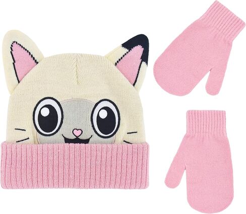 مجموعة قبعة وقفازات للأطفال من Gabby's Dollhouse، قبعة شتوية متماسكة بأساور Pandy Paws مع قفازات متطابقة وأذنين ثلاثية الأبعاد، متعددة الألوان in Saudi Arabia