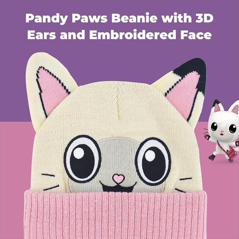 مجموعة قبعة وقفازات للأطفال من Gabby's Dollhouse، قبعة شتوية متماسكة بأساور Pandy Paws مع قفازات متطابقة وأذنين ثلاثية الأبعاد، متعددة الألوان in Saudi Arabia