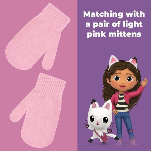 مجموعة قبعة وقفازات للأطفال من Gabby's Dollhouse، قبعة شتوية متماسكة بأساور Pandy Paws مع قفازات متطابقة وأذنين ثلاثية الأبعاد، متعددة الألوان in Saudi Arabia