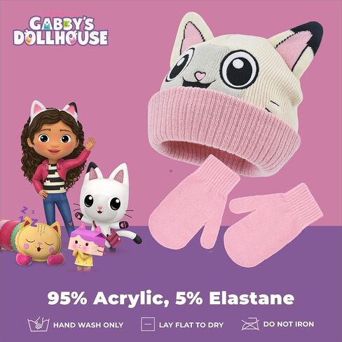 مجموعة قبعة وقفازات للأطفال من Gabby's Dollhouse، قبعة شتوية متماسكة بأساور Pandy Paws مع قفازات متطابقة وأذنين ثلاثية الأبعاد، متعددة الألوان in Saudi Arabia