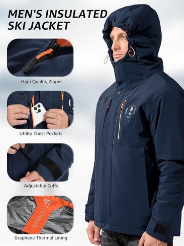 Men's Thermal Waterproof Windproof Jacket Hooded Insulated, Lightweight Winter Snow Coat with Multiple Pockets in Saudi Arabia