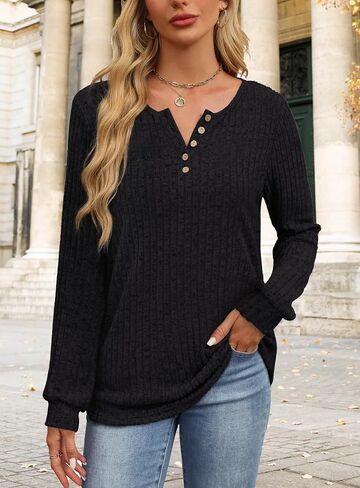 Sweater for Women Long Sleeve Henley Shirts Tunic Tops to Wear with Leggings crew neck Sweaters Trendy 2025 in Saudi Arabia