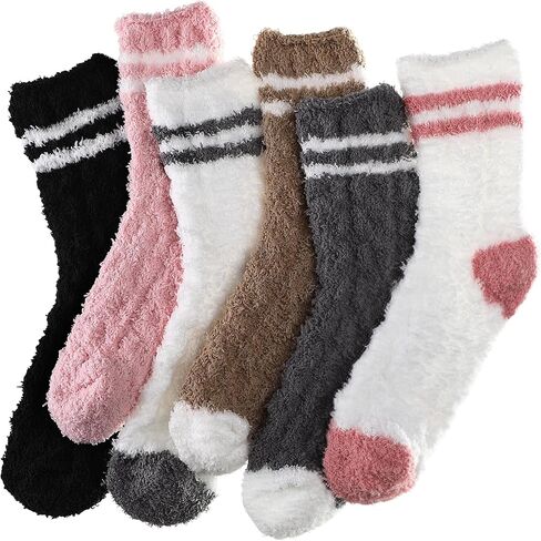 Geyoga 12 Pairs Womens Fuzzy Socks Soft Cozy Fluffy Slipper Cable Knit Socks Striped Winter Warm Plush Sleep Christmas Gifts in Kuwait
