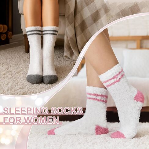 Geyoga 12 Pairs Womens Fuzzy Socks Soft Cozy Fluffy Slipper Cable Knit Socks Striped Winter Warm Plush Sleep Christmas Gifts in Kuwait