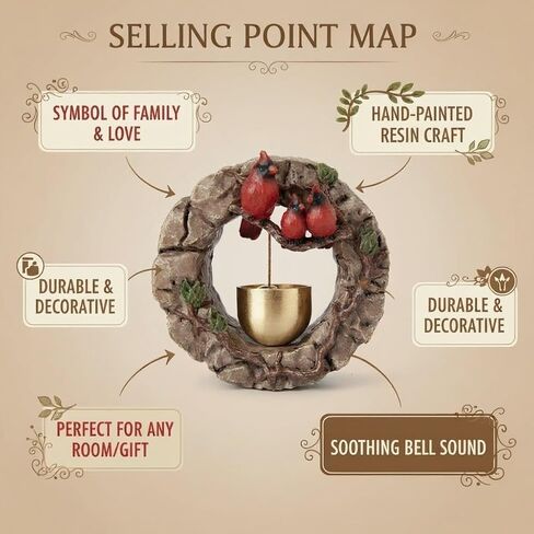 Magnetic Door Bell Chime for Door Opening – Cardinal Statue Christmas Wreath Style with Brass Bell, Door Decoration for Entrance, Wall, Store, Fridge, Garden – Ideal for Housewarming or Gift (Brown) in Saudi Arabia