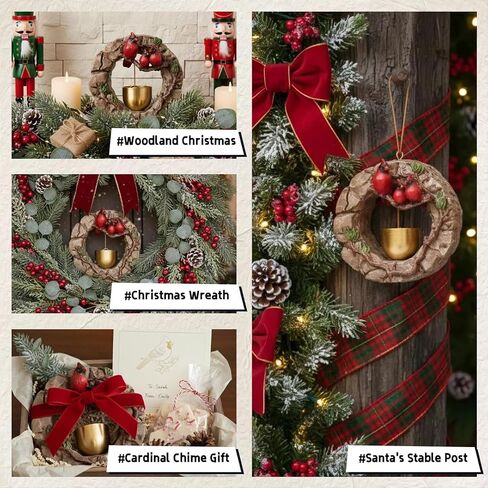 Magnetic Door Bell Chime for Door Opening – Cardinal Statue Christmas Wreath Style with Brass Bell, Door Decoration for Entrance, Wall, Store, Fridge, Garden – Ideal for Housewarming or Gift (Brown) in Saudi Arabia