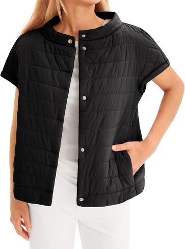 Tankaneo Womens Puffer Vest Button Up Short Sleeve Winter Jacket Casual Lightweight Quilted Jackets in Saudi Arabia
