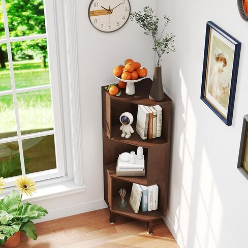 5-Tier Corner Bookshelf Bamboo Bookcase 71.5″ Corner Storage Shelves for Living Room,Bedroom,Kitchen, Study,Home Office in Saudi Arabia