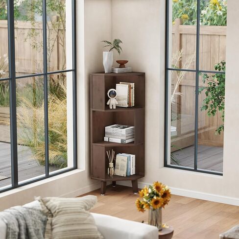 5-Tier Corner Bookshelf Bamboo Bookcase 71.5″ Corner Storage Shelves for Living Room,Bedroom,Kitchen, Study,Home Office in Saudi Arabia