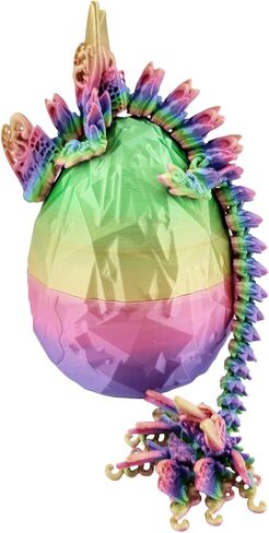3D Printed Articulated Silk Candy Rainbow Butterfly Dragon, Home/Office/Desktop Decor, Flexible Sensory Toy, Unique Gift, Insect Lover Gift. (9.5 Inch Dragon with Scale Egg) in Kuwait