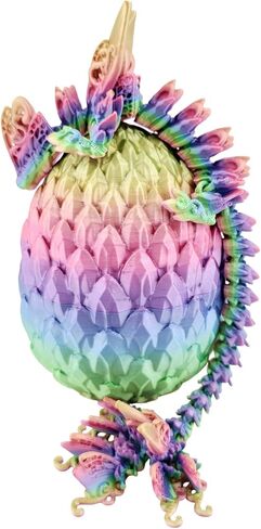 3D Printed Articulated Silk Candy Rainbow Butterfly Dragon, Home/Office/Desktop Decor, Flexible Sensory Toy, Unique Gift, Insect Lover Gift. (9.5 Inch Dragon with Scale Egg) in Kuwait