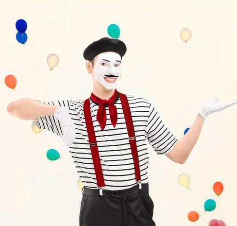 French Mime Artist Costume Accessories Set for Men Women with Beret Scarf Suspenders Gloves Beard Halloween Party Cosplay Set in Saudi Arabia