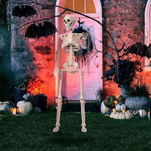 2 Pack 36" Halloween Skeleton Decorations, 3FT Realistic Full Body Movable Posable Joints Skeleton, Creepy Halloween Plastic Human Bones for Party Decor Lawn Haunted House Graveyard Props Outdoor in Kuwait