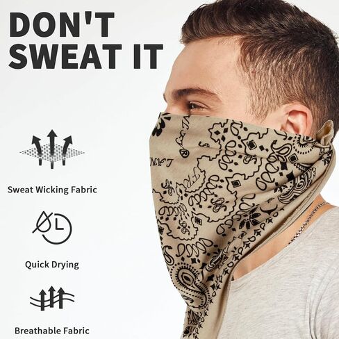 Summer Bandanas for Men 100% Flame Resistant Cotton Face Covering Headwear Breathable Neck Tie Lightweight UV Protection Black Paisley in Saudi Arabia