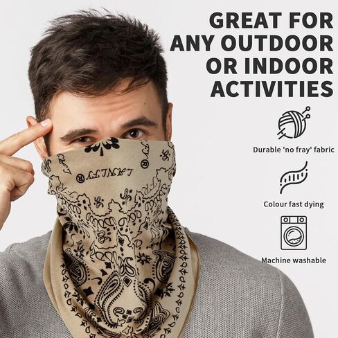 Summer Bandanas for Men 100% Flame Resistant Cotton Face Covering Headwear Breathable Neck Tie Lightweight UV Protection Black Paisley in Saudi Arabia