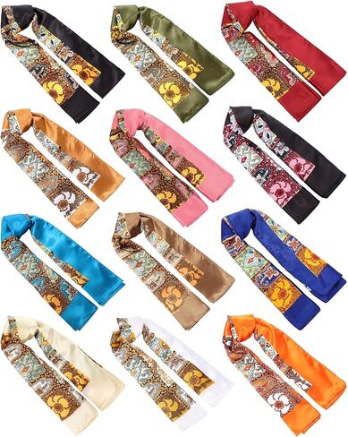 JaGely 12 قطعة من الساتان مقاس 35 بوصة أوشحة رأس كبيرة مربعة من الحرير مثل وشاح الرقبة وشاح عتيق من الساتان للشعر وشاح للرقبة للنساء والفتيات أثناء النوم in Kuwait