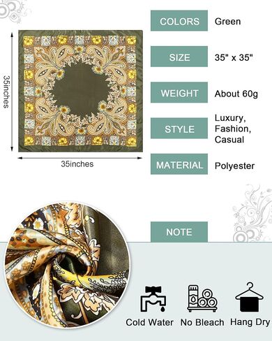 JaGely 12 قطعة من الساتان مقاس 35 بوصة أوشحة رأس كبيرة مربعة من الحرير مثل وشاح الرقبة وشاح عتيق من الساتان للشعر وشاح للرقبة للنساء والفتيات أثناء النوم in Kuwait