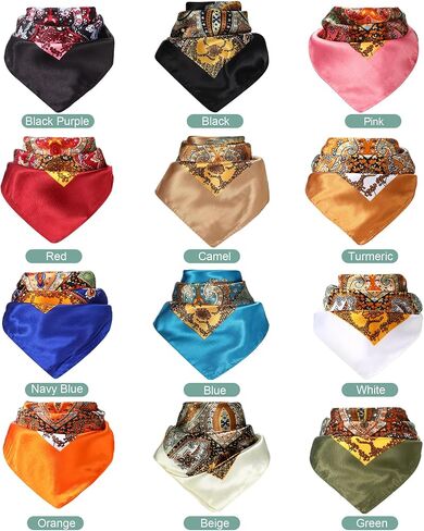 JaGely 12 قطعة من الساتان مقاس 35 بوصة أوشحة رأس كبيرة مربعة من الحرير مثل وشاح الرقبة وشاح عتيق من الساتان للشعر وشاح للرقبة للنساء والفتيات أثناء النوم in Kuwait