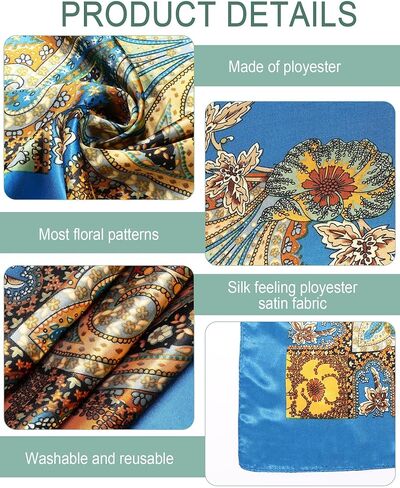 JaGely 12 قطعة من الساتان مقاس 35 بوصة أوشحة رأس كبيرة مربعة من الحرير مثل وشاح الرقبة وشاح عتيق من الساتان للشعر وشاح للرقبة للنساء والفتيات أثناء النوم in Kuwait