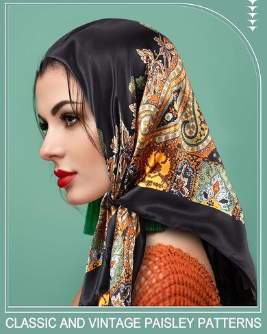 JaGely 12 قطعة من الساتان مقاس 35 بوصة أوشحة رأس كبيرة مربعة من الحرير مثل وشاح الرقبة وشاح عتيق من الساتان للشعر وشاح للرقبة للنساء والفتيات أثناء النوم in Kuwait