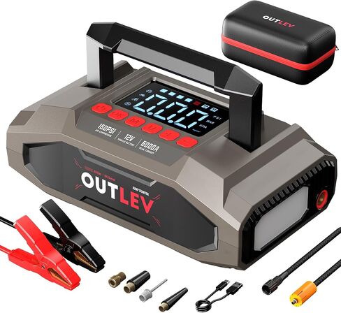 Jump Starter with Air Compressor for All Gas & 10.0L Diesel Engines, 6000A Jump Starter Battery Pack, Portable Power Bank, Safety Protection, Self-Driving Tour Essential in Kuwait