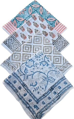 100 ٪ Bandanas Cotton 21 "x21" كتلة اليد طباعة القطن باندانا للرجال والنساء مناديل للرجال مجموعة الأوشحة من 4 in Saudi Arabia