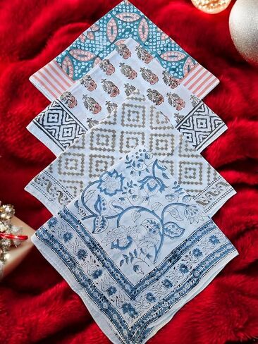 100 ٪ Bandanas Cotton 21 "x21" كتلة اليد طباعة القطن باندانا للرجال والنساء مناديل للرجال مجموعة الأوشحة من 4 in Saudi Arabia