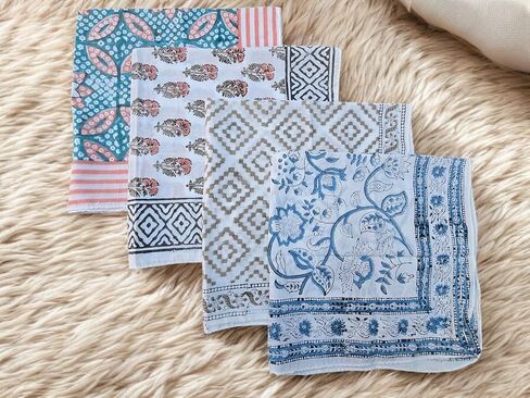 100 ٪ Bandanas Cotton 21 "x21" كتلة اليد طباعة القطن باندانا للرجال والنساء مناديل للرجال مجموعة الأوشحة من 4 in Saudi Arabia